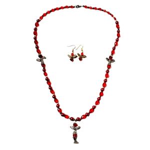 Fashion Jewelry Christmas Angels Crystal Necklace Set Red Celestial